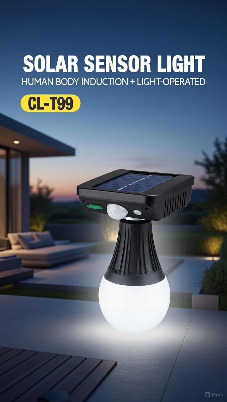 لامپ شارژی خورشیدی ضد آب (دارای ۳ سنسور تشخیص)